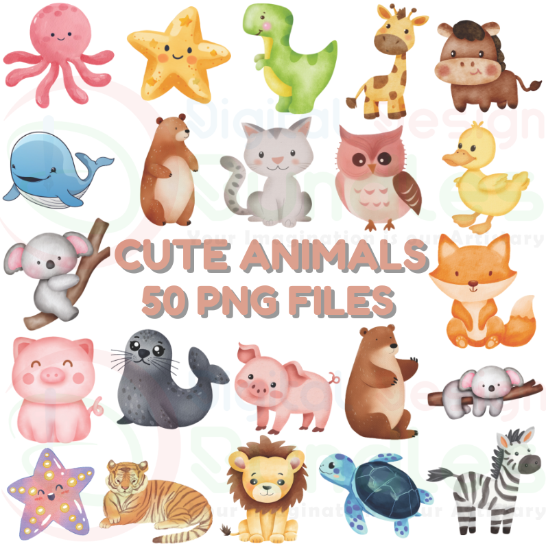 Watercolor Cute Animals PNG