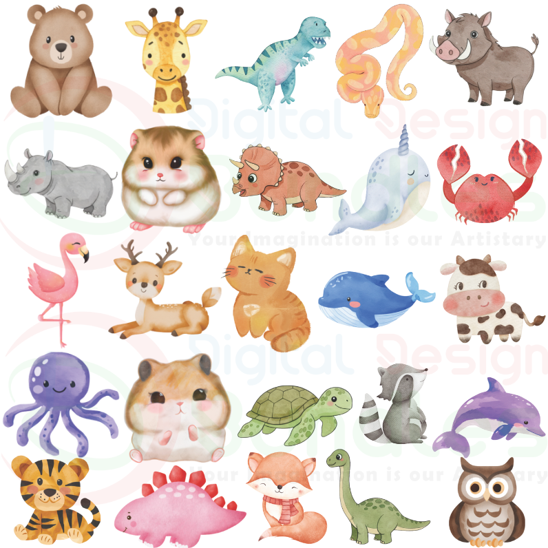 Watercolor Cute Animals PNG