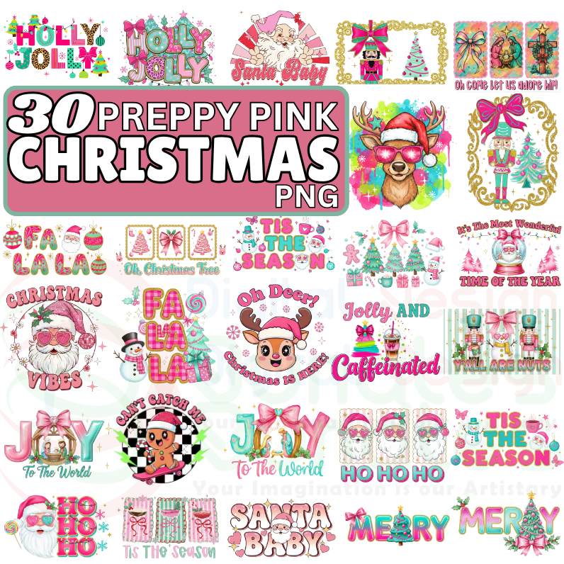 Preppy Pink Christmas PNG Bundle