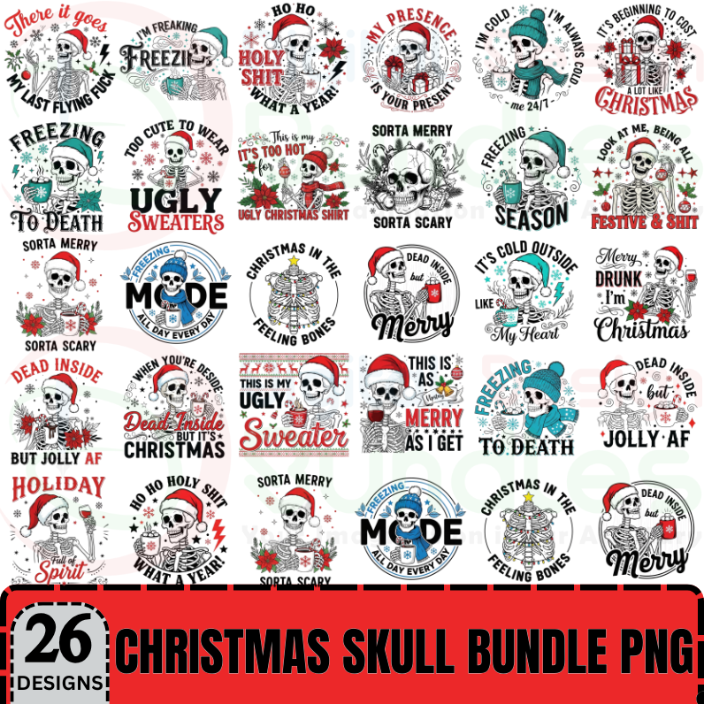 Christmas Skulls Png Bundle