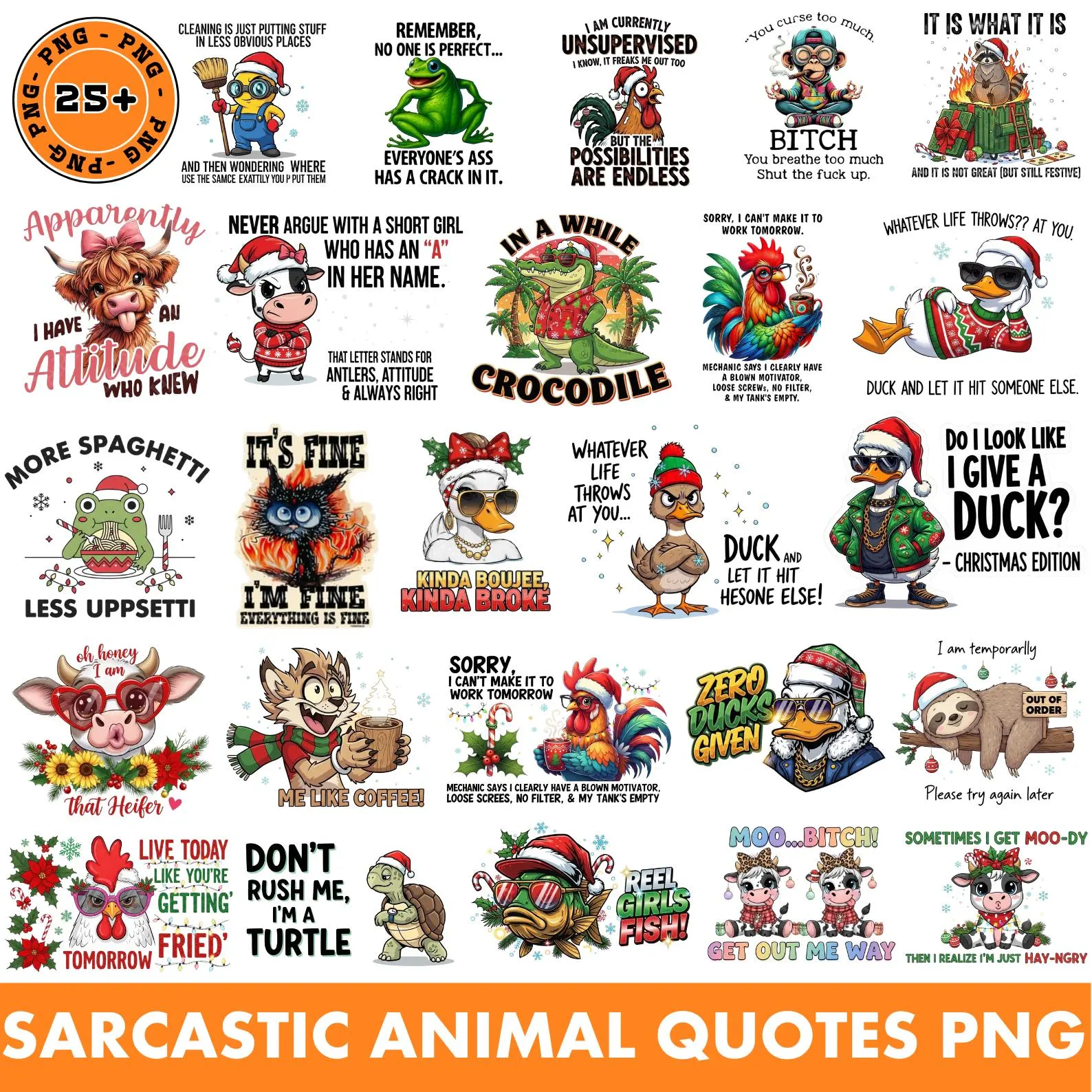 Sarcastic Animal Quotes PNG Bundle