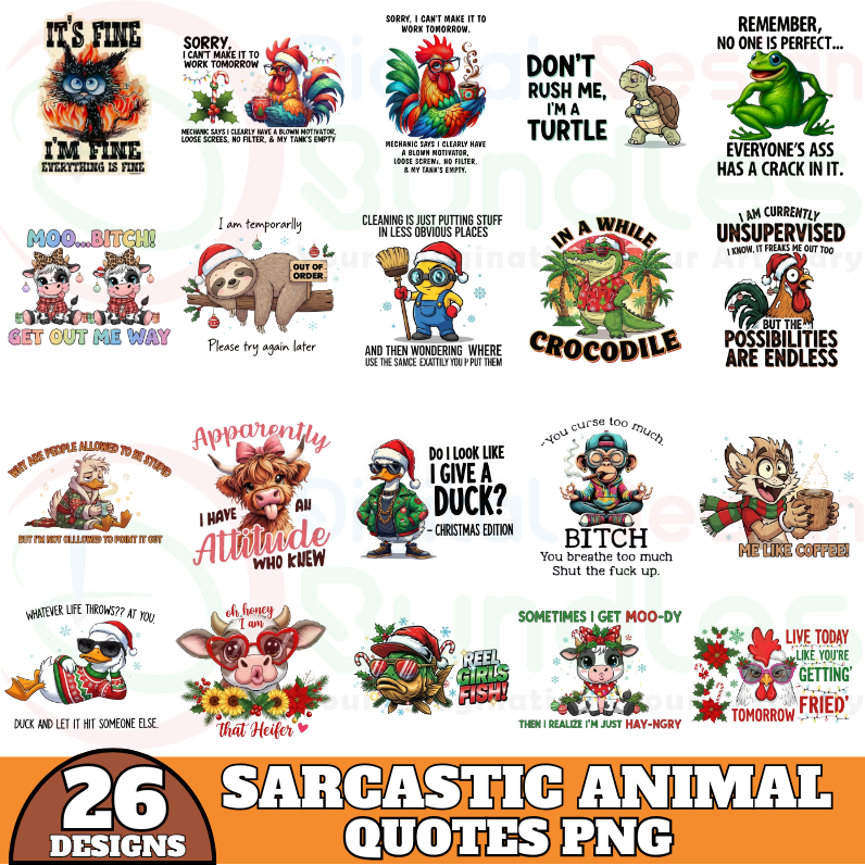 Sarcastic Animal Quotes PNG Bundle