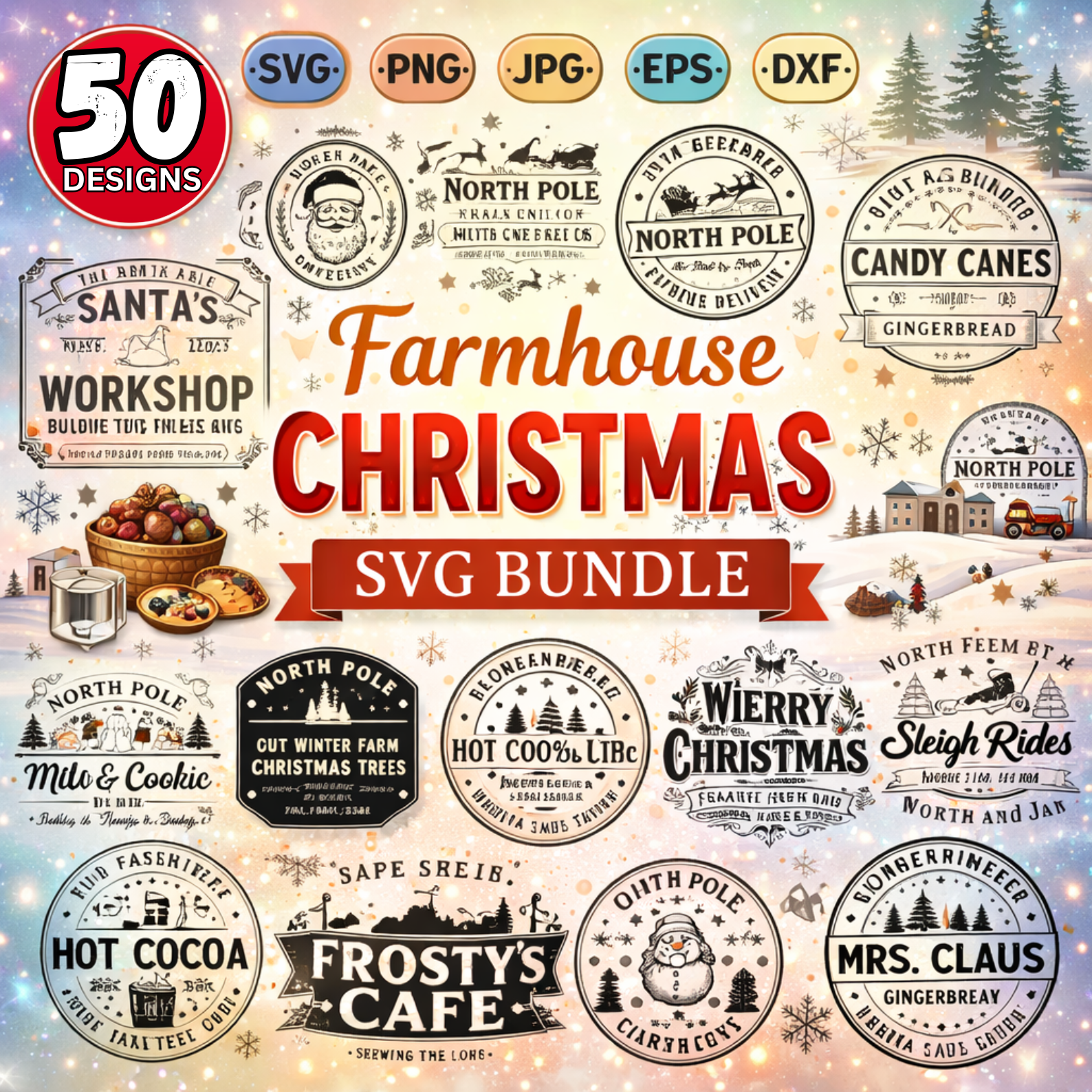 Farmhouse Christmas SVG PNG Bundle