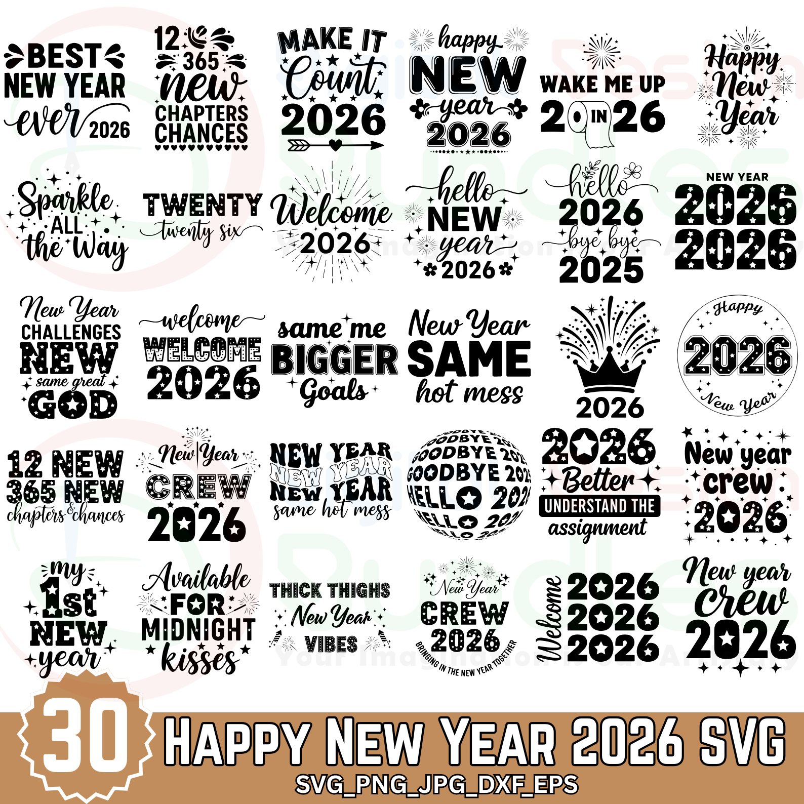 Happy New Year 2026 SVG PNG Bundle