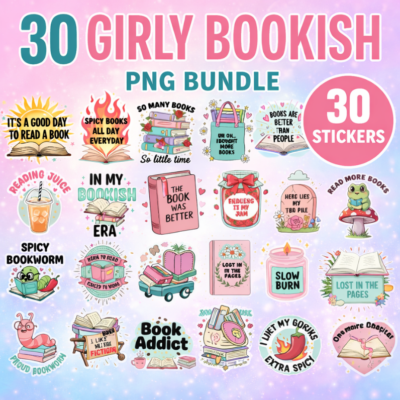 Girly Bookish PNG Bundle