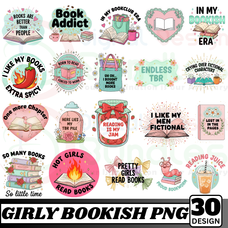 Girly Bookish PNG Bundle
