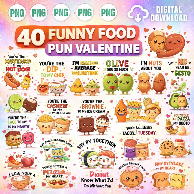 Funny Food Pun Valentine PNG Bundle