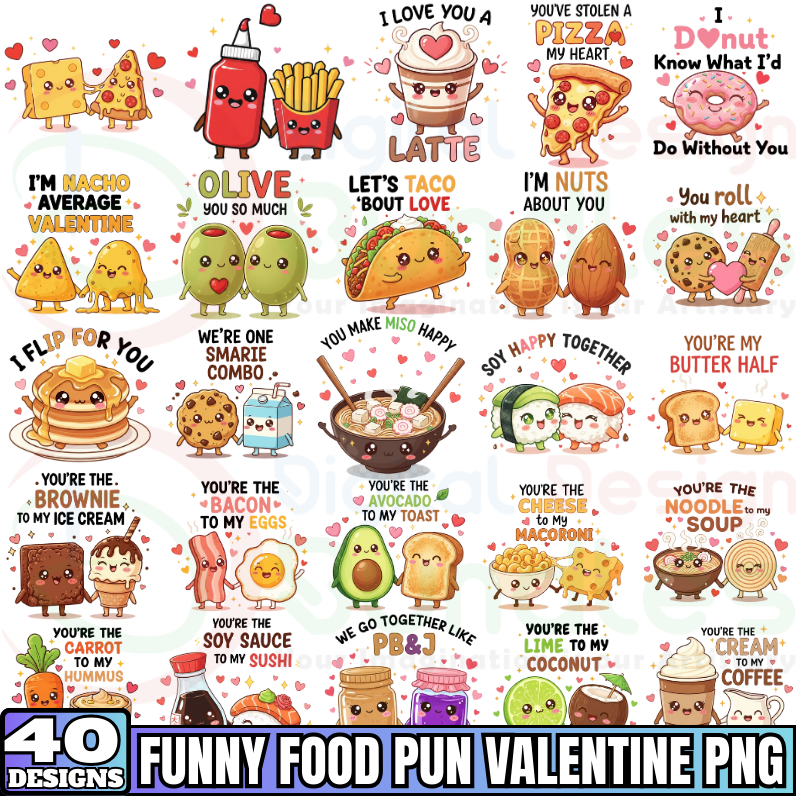 Funny Food Pun Valentine PNG Bundle