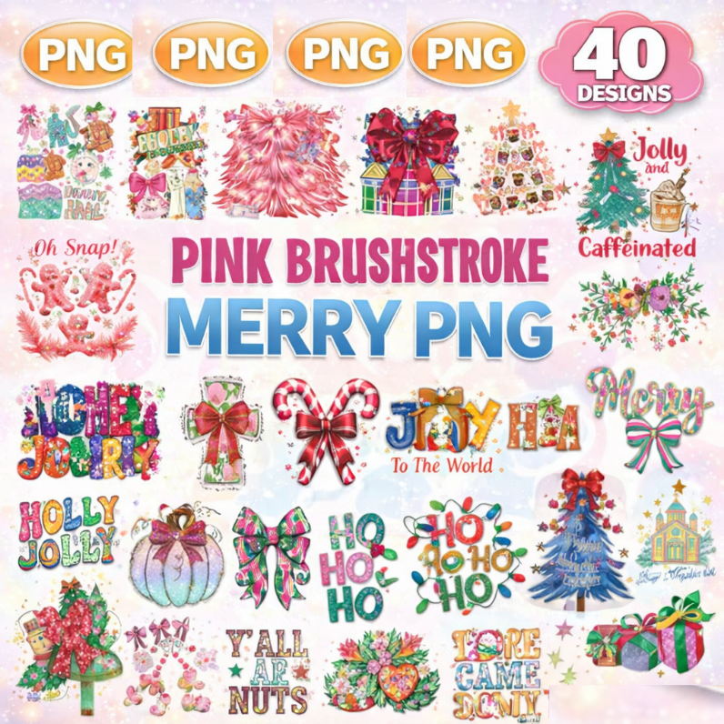 Pink Brushstroke Christmas PNG Bundle