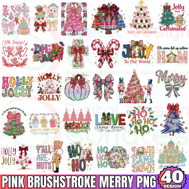 Pink Brushstroke Christmas PNG Bundle
