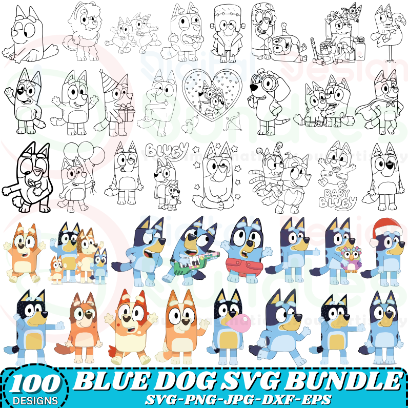 Blue Dog Svg Png Bundle