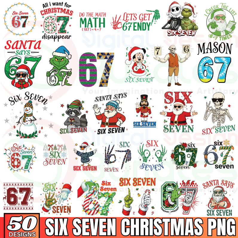 Funny Christmas Meme SIX Seven Png Bundle