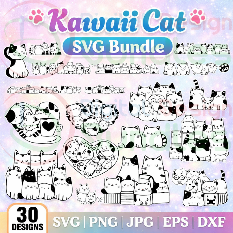 Kawaii Cat Cartoon SVG Bundle