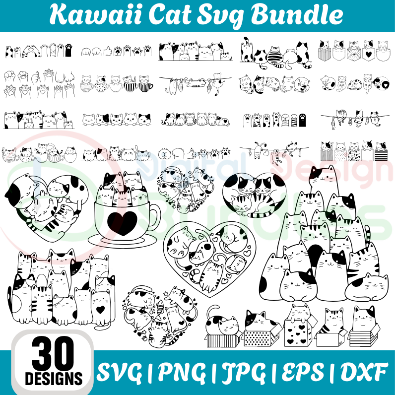Kawaii Cat Cartoon SVG Bundle